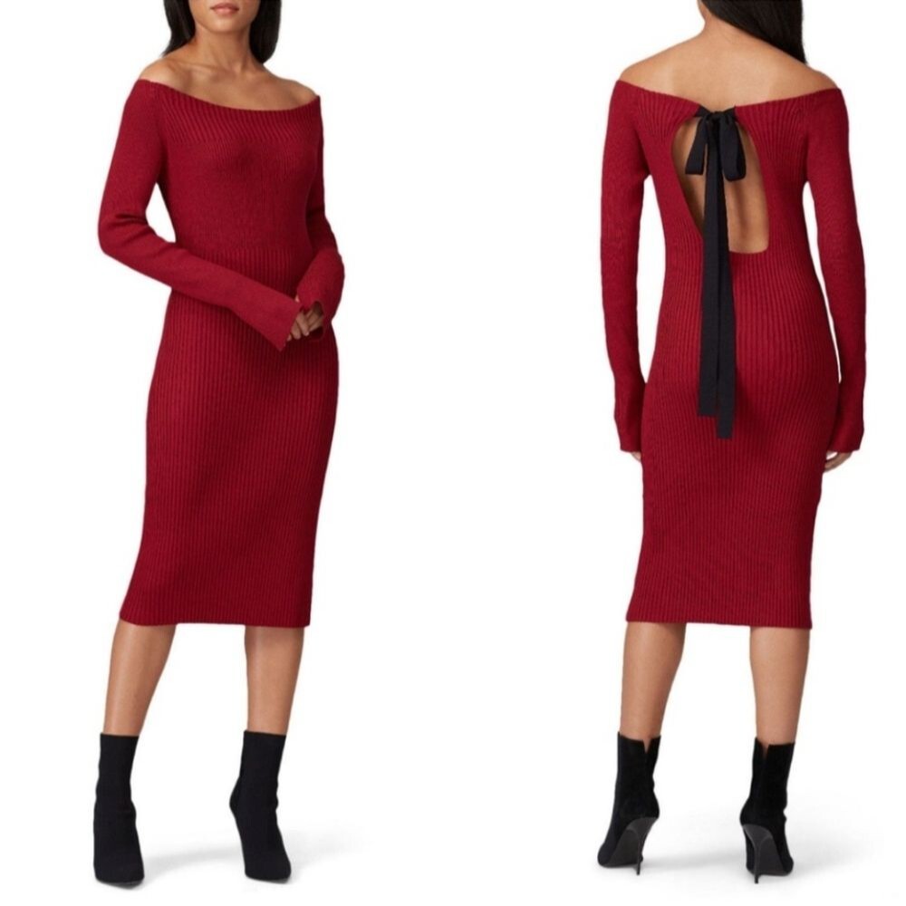 Jason Wu Off Shoulder Red Sweater Dress Open Back Size S